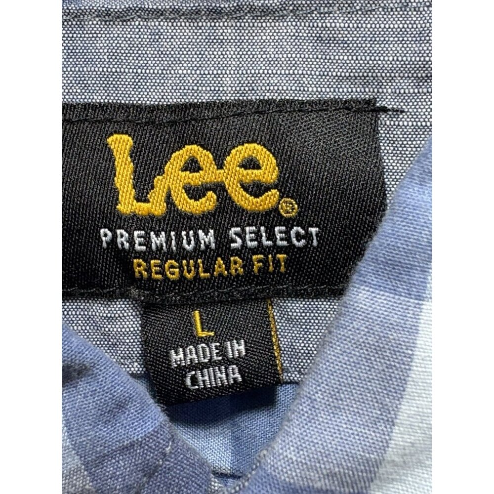 LEE Men's Shirt Premium Select Large Blue Plaid Short Sleeve Button Down GUC - Picture 4 of 11